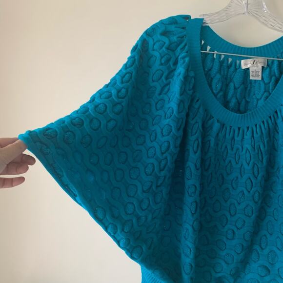 Once Again Size Large Teal Puffy Textured Short Sleeve Sweater - Picture 3 of 5
